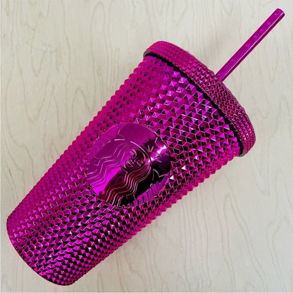 New Starbucks Cold Cup 16 oz Sangria Studded Bling Holiday 2022 Christmas Pink